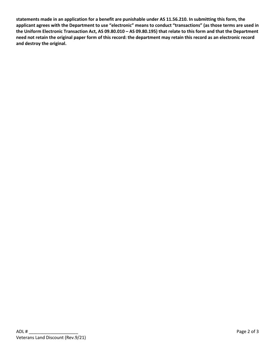 Alaska Veterans Land Discount Fill Out, Sign Online and Download PDF