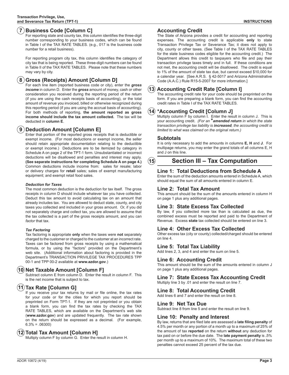 Download Instructions for Form TPT1, ADOR10872 Transaction Privilege