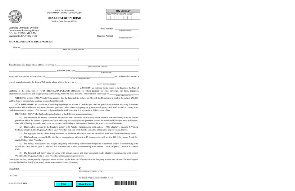 Form OL25 Fill Out, Sign Online and Download Fillable PDF, California
