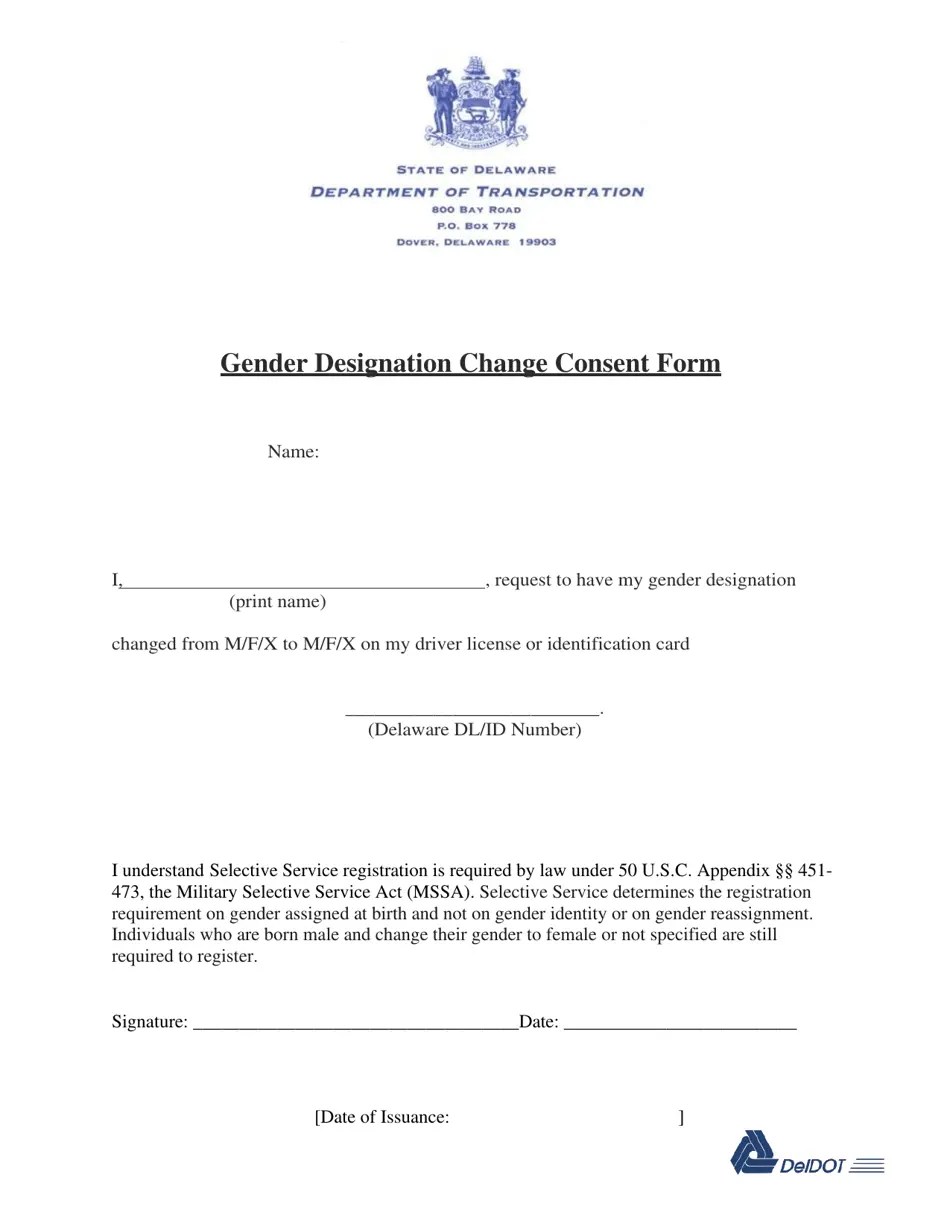 Delaware Gender Designation Change Consent Form Fill Out, Sign Online and Download PDF