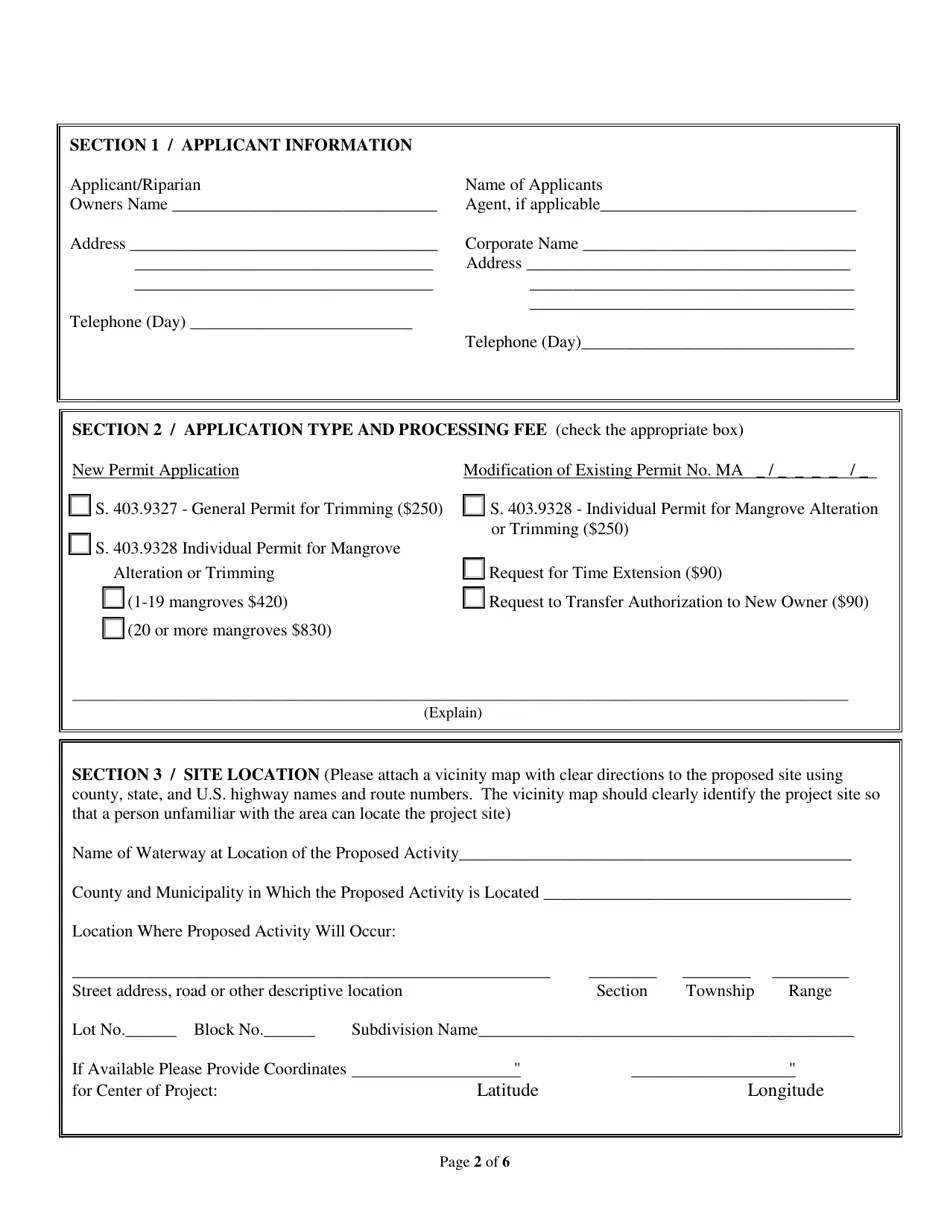 Florida Notice of Intent to Use General Permit for Mangrove Trimming or