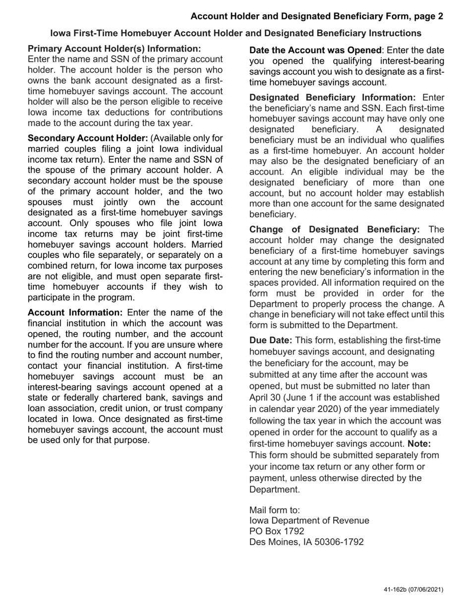 Form 41162 Download Fillable PDF or Fill Online Iowa FirstTime