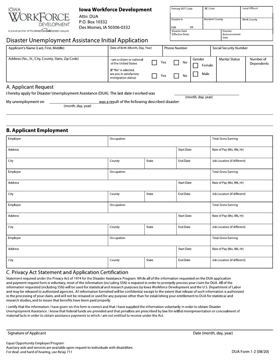 DUA Form 1 Fill Out, Sign Online and Download Printable PDF, Iowa
