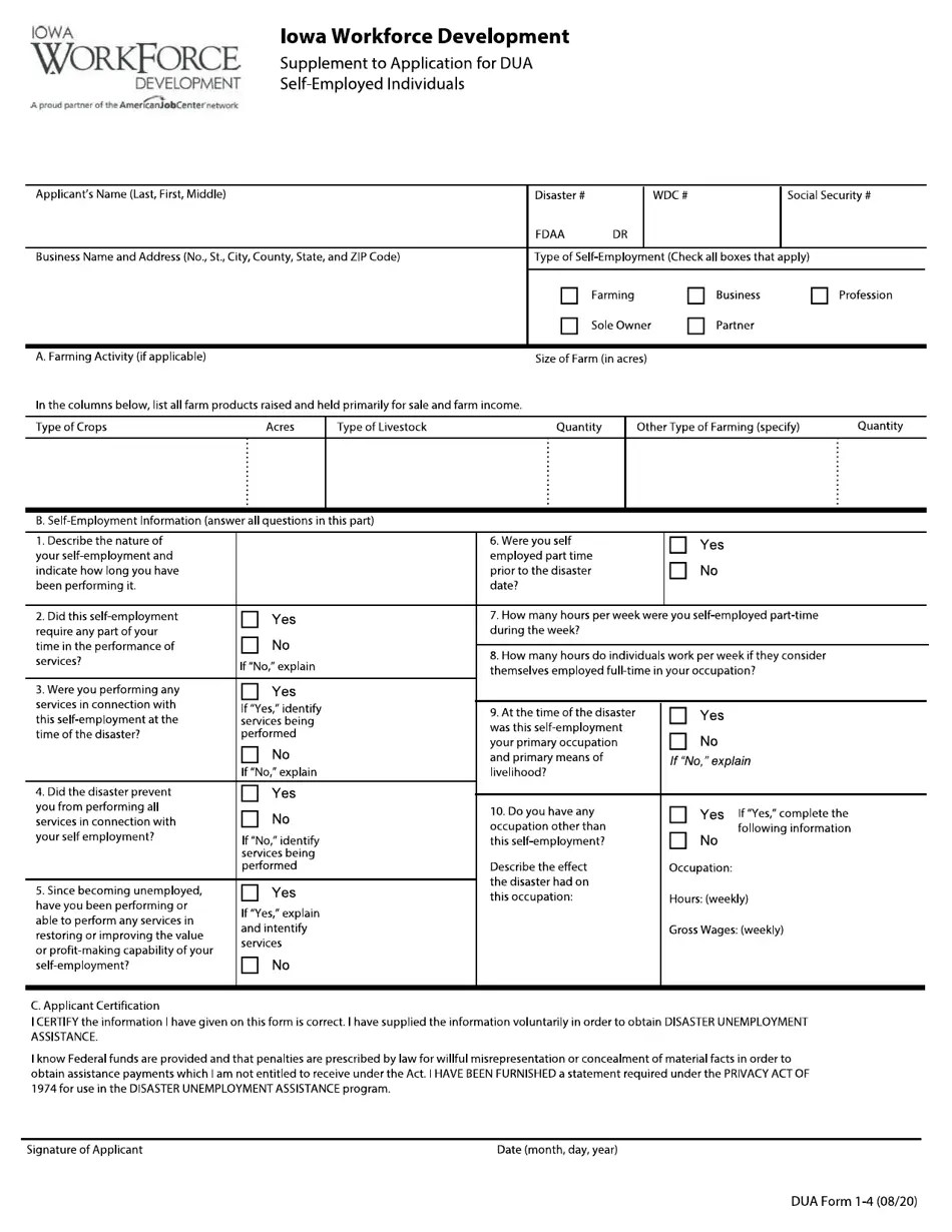 DUA Form 1 Fill Out, Sign Online and Download Printable PDF, Iowa
