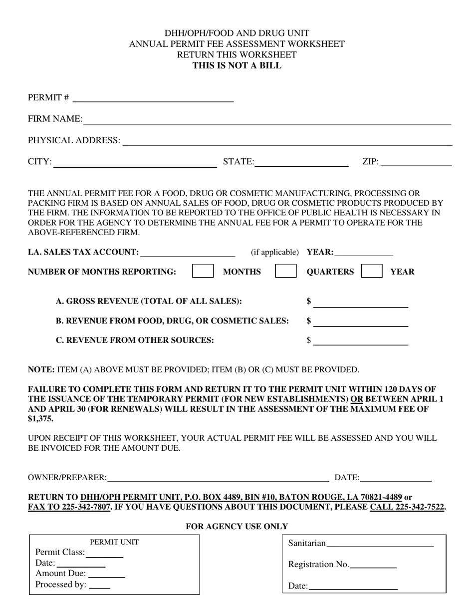 Louisiana Annual Permit Fee Assessment Worksheet Fill Out, Sign Online and Download PDF