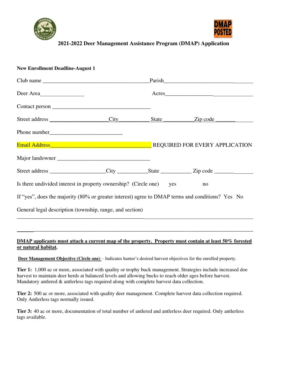 2022 Louisiana Deer Management Assistance Program (Dmap) Application