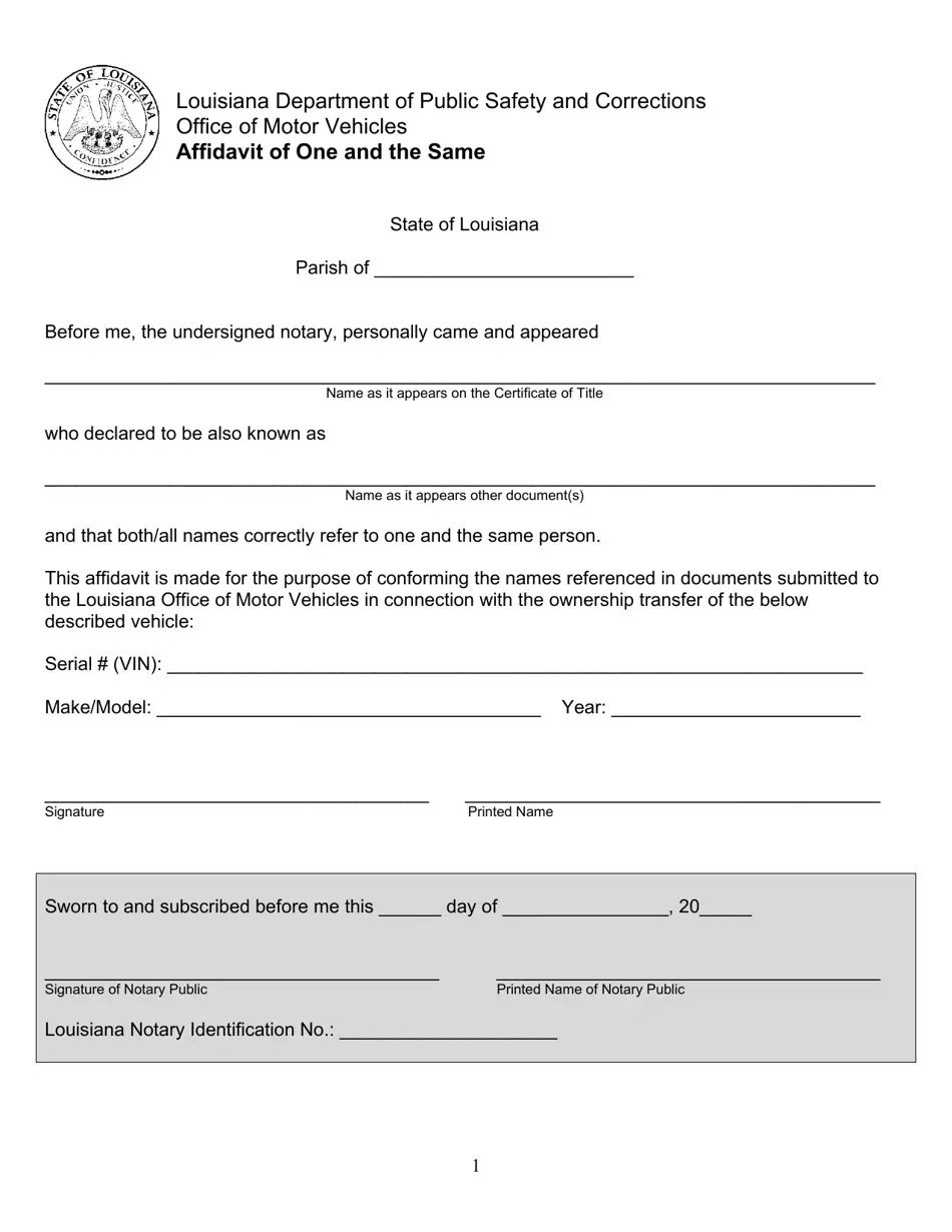 Louisiana Affidavit of One and the Same Fill Out, Sign Online and