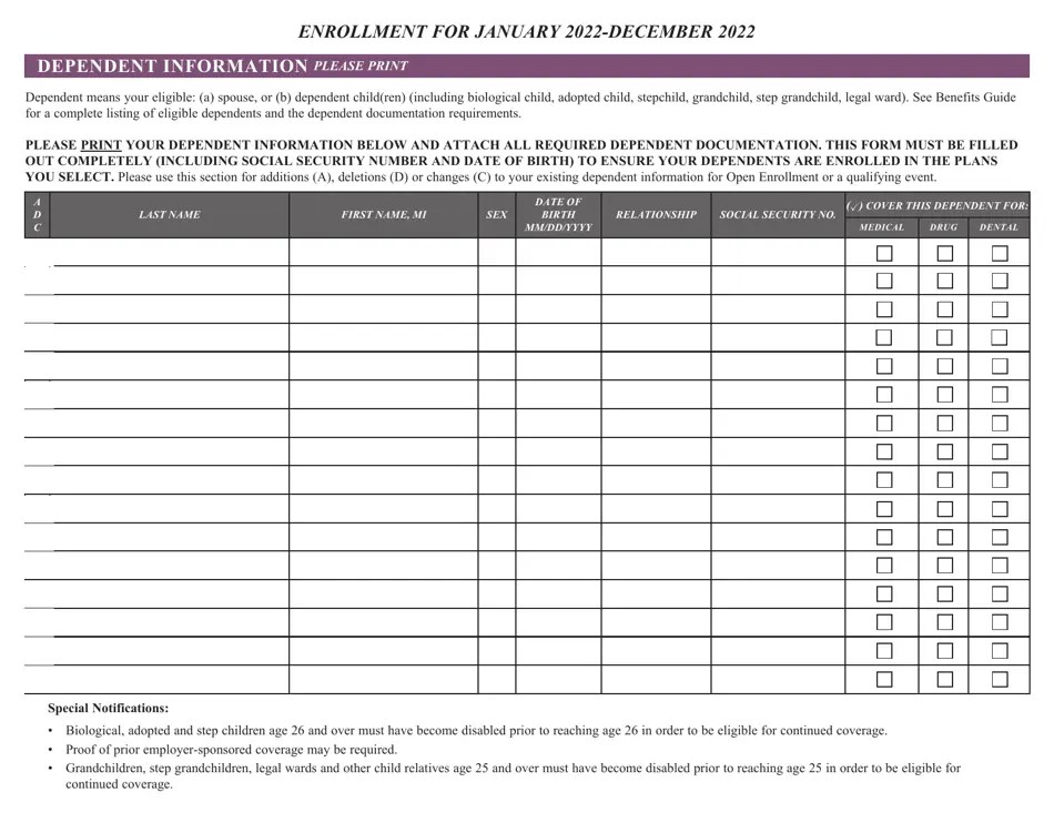 2022 Maryland Direct Pay Enrollment Form Health Benefits Fill Out