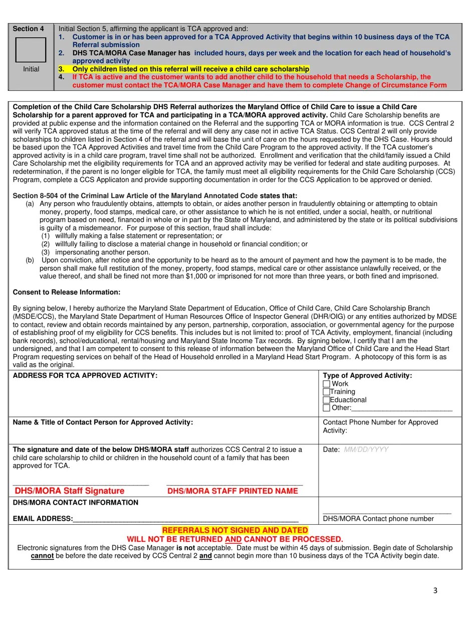 Maryland Tca Approved/DHSMora Referral Form Fill Out, Sign Online