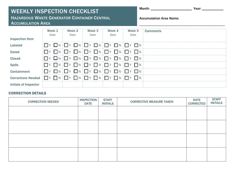 Michigan Weekly Inspection Checklist Hazardous Waste Generator