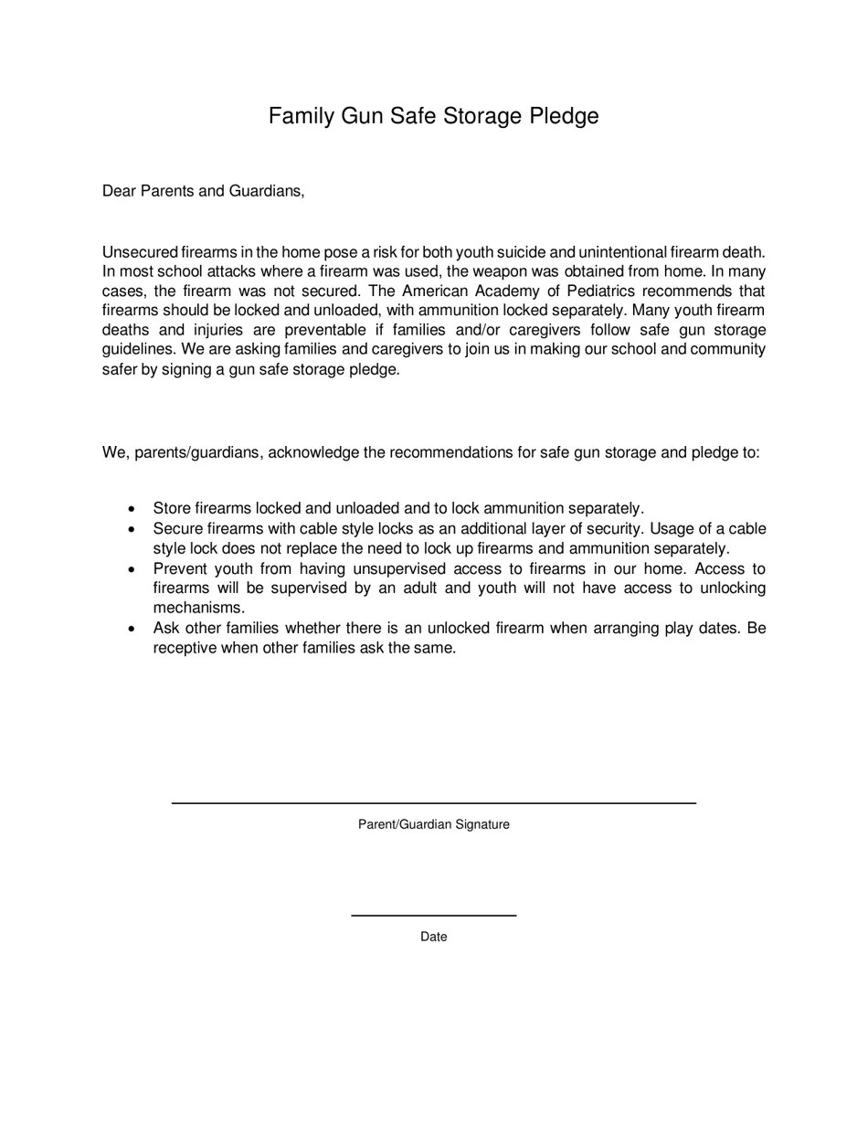 Michigan Family Gun Safe Storage Pledge Fill Out, Sign Online and