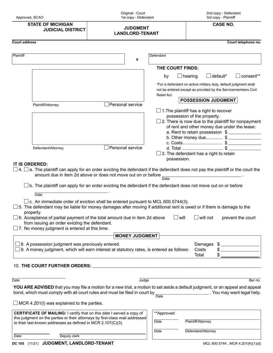 Form DC105 Download Fillable PDF or Fill Online Judgment Landlord