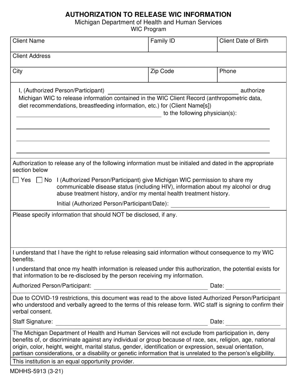 Form MDHHS5913 Fill Out, Sign Online and Download Printable PDF