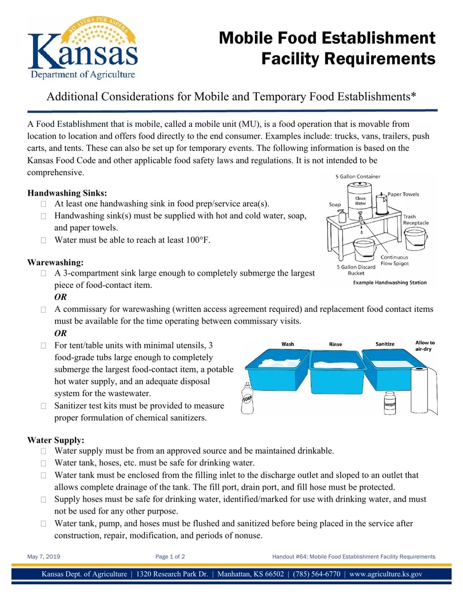 Kansas Mobile Food Establishment Facility Requirements Fill Out, Sign