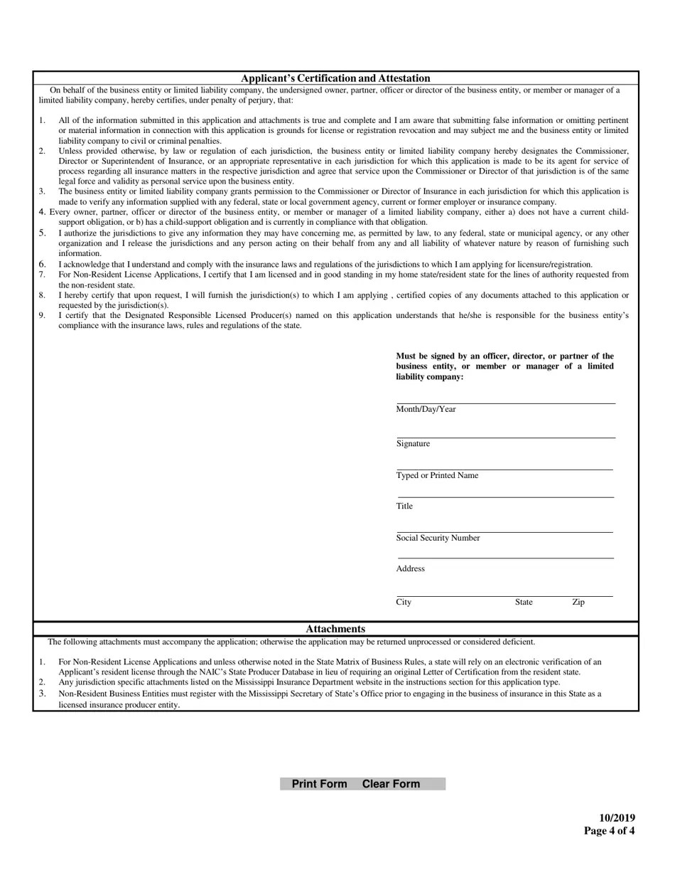 Mississippi Limited Lines Selfstorage Insurance Producer Entity License Application Fill Out