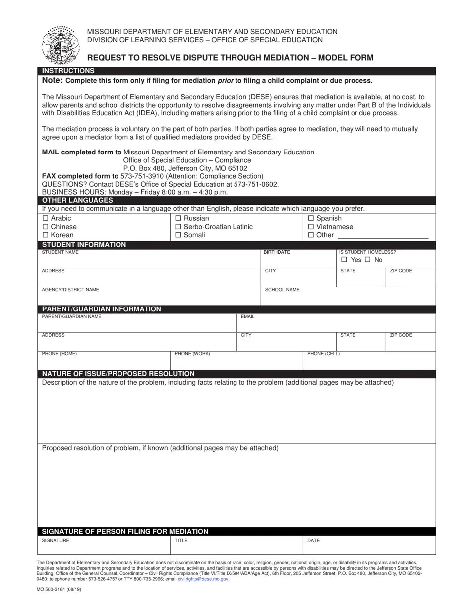 Form MO5003161 Fill Out, Sign Online and Download Fillable PDF