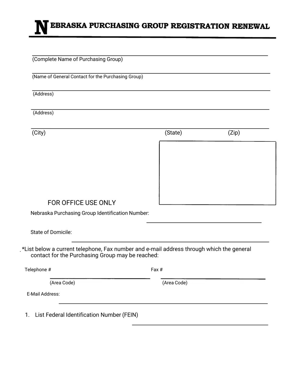 Nebraska Nebraska Purchasing Group Registration Renewal Fill Out
