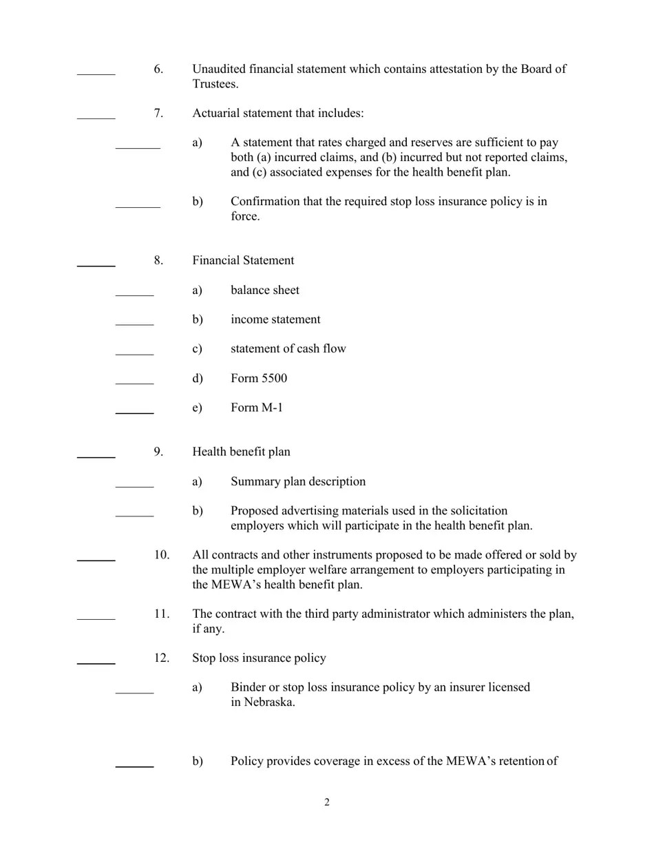 Nebraska Multiple Employer Welfare Arrangement Application for Certificate of Registration