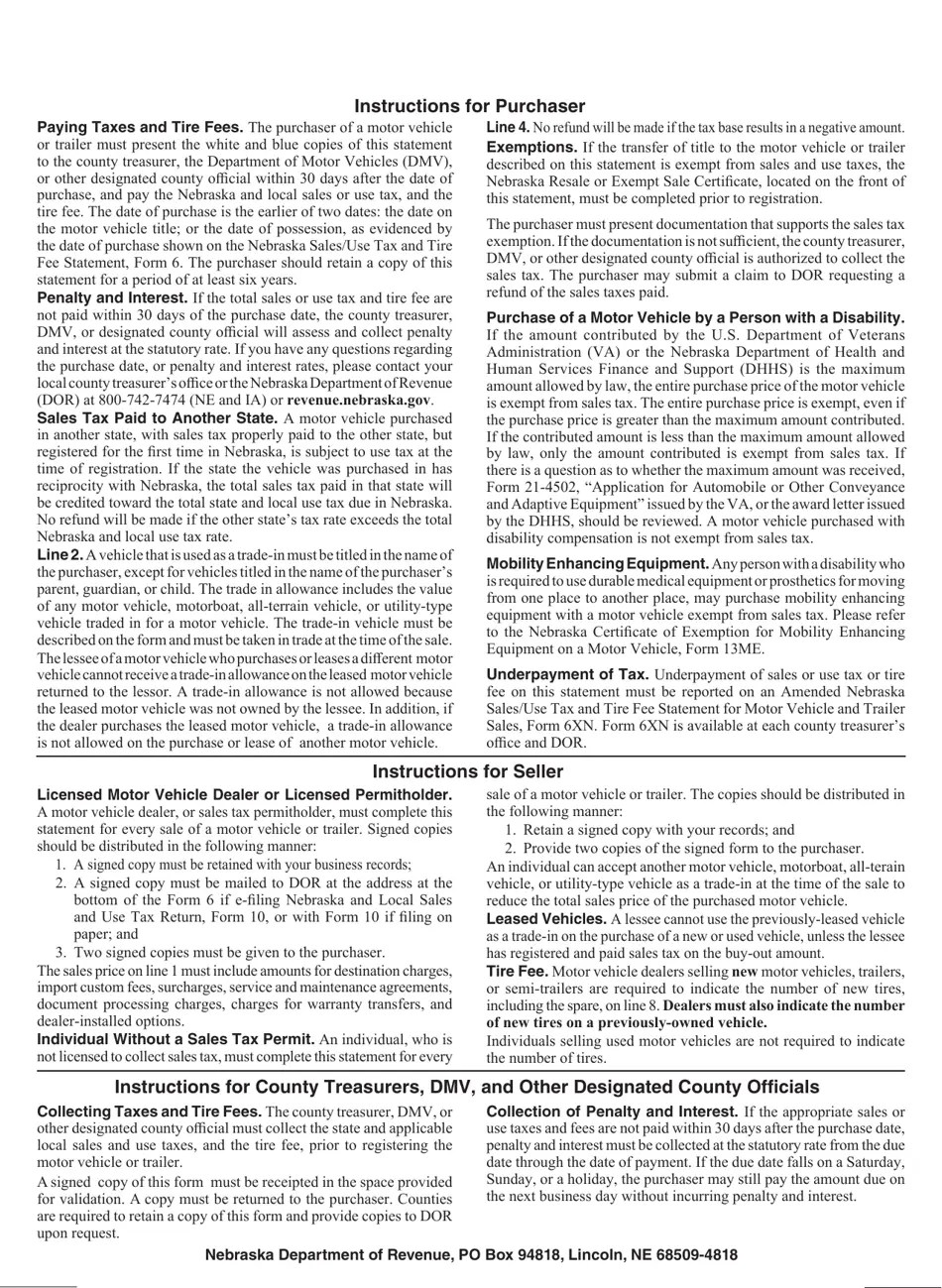 Form 6 Download Fillable PDF or Fill Online Nebraska Sales/Use Tax and