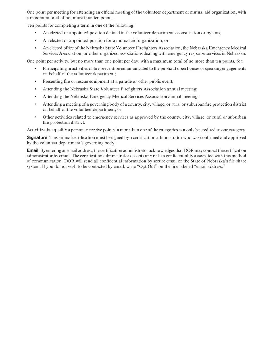 Nebraska Annual Certification for the Volunteer Emergency Responders