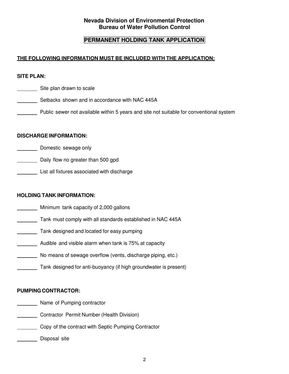 Nevada Permanent Holding Tank Application Fill Out, Sign Online and