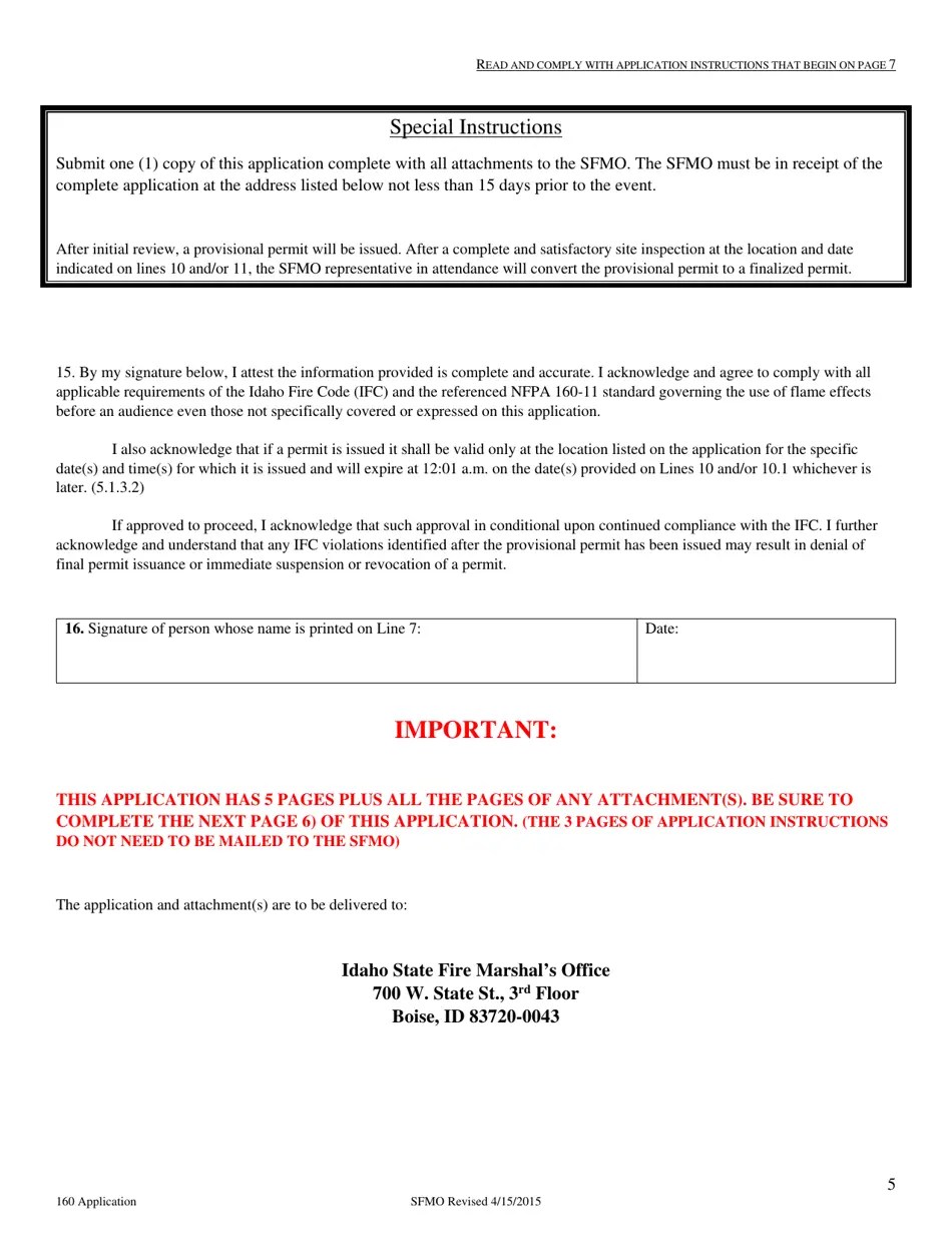 Idaho Application for Permit to Operate Flame Effects Inside State