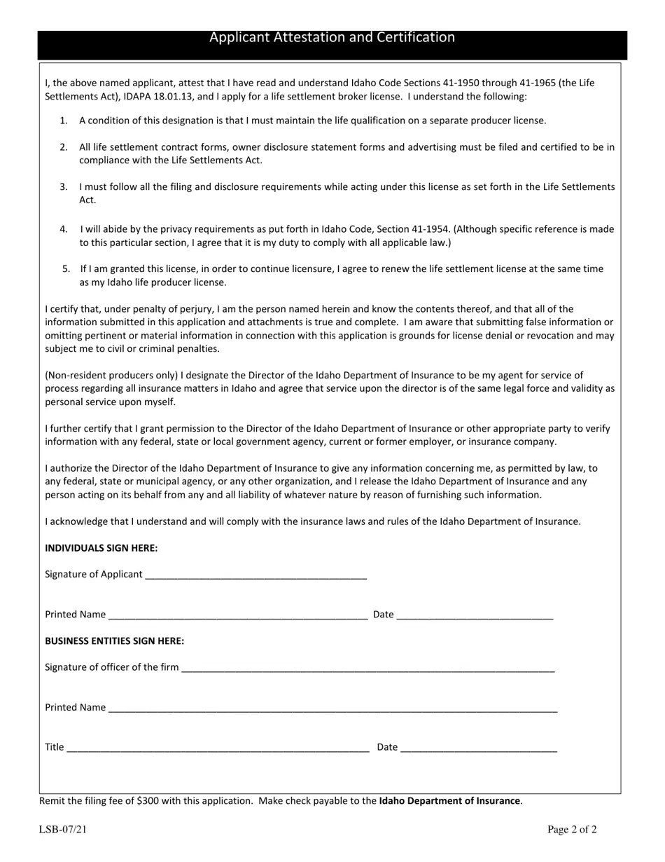 Idaho Life Settlement Broker License Application Download Fillable PDF