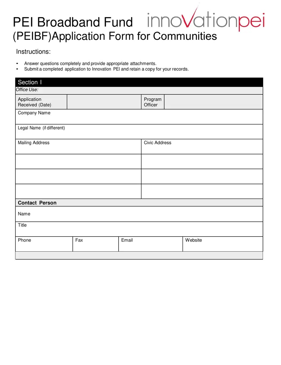 Prince Edward Island Canada Pei Broadband Fund (Peibf) Application Form