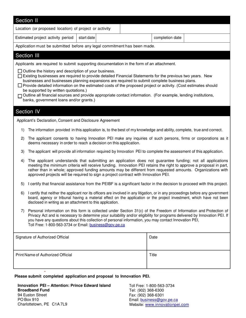 Prince Edward Island Canada Pei Broadband Fund (Peibf) Application Form