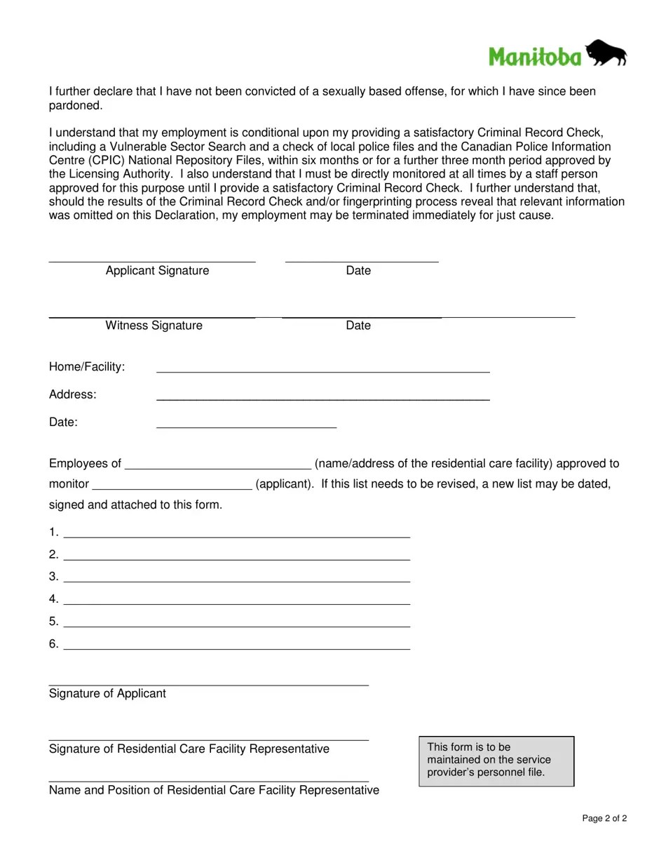 Manitoba Canada Declaration of Criminal Record Fill Out, Sign Online