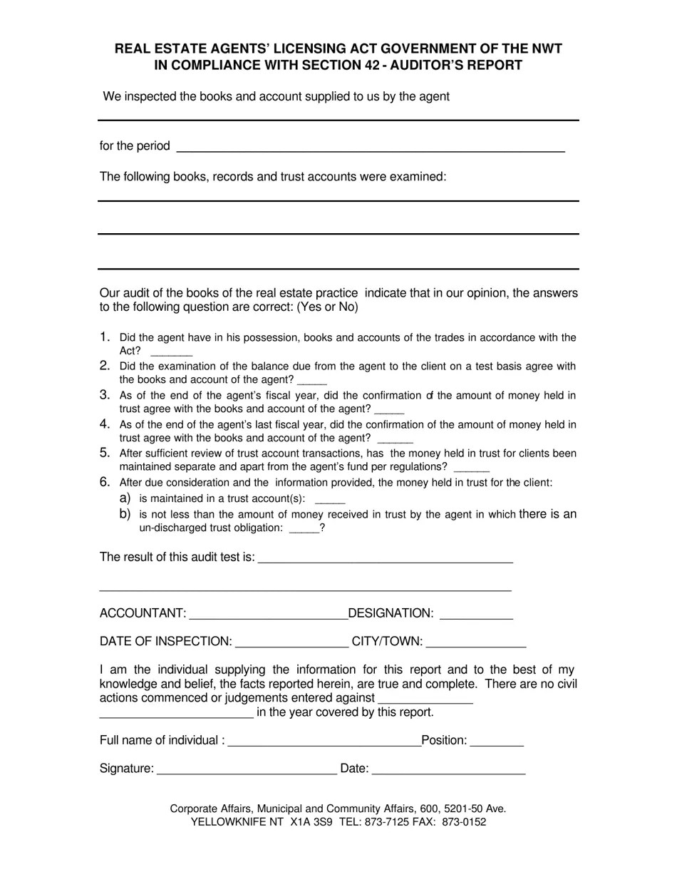 Northwest Territories Canada Real Estate Agents' Licensing Act