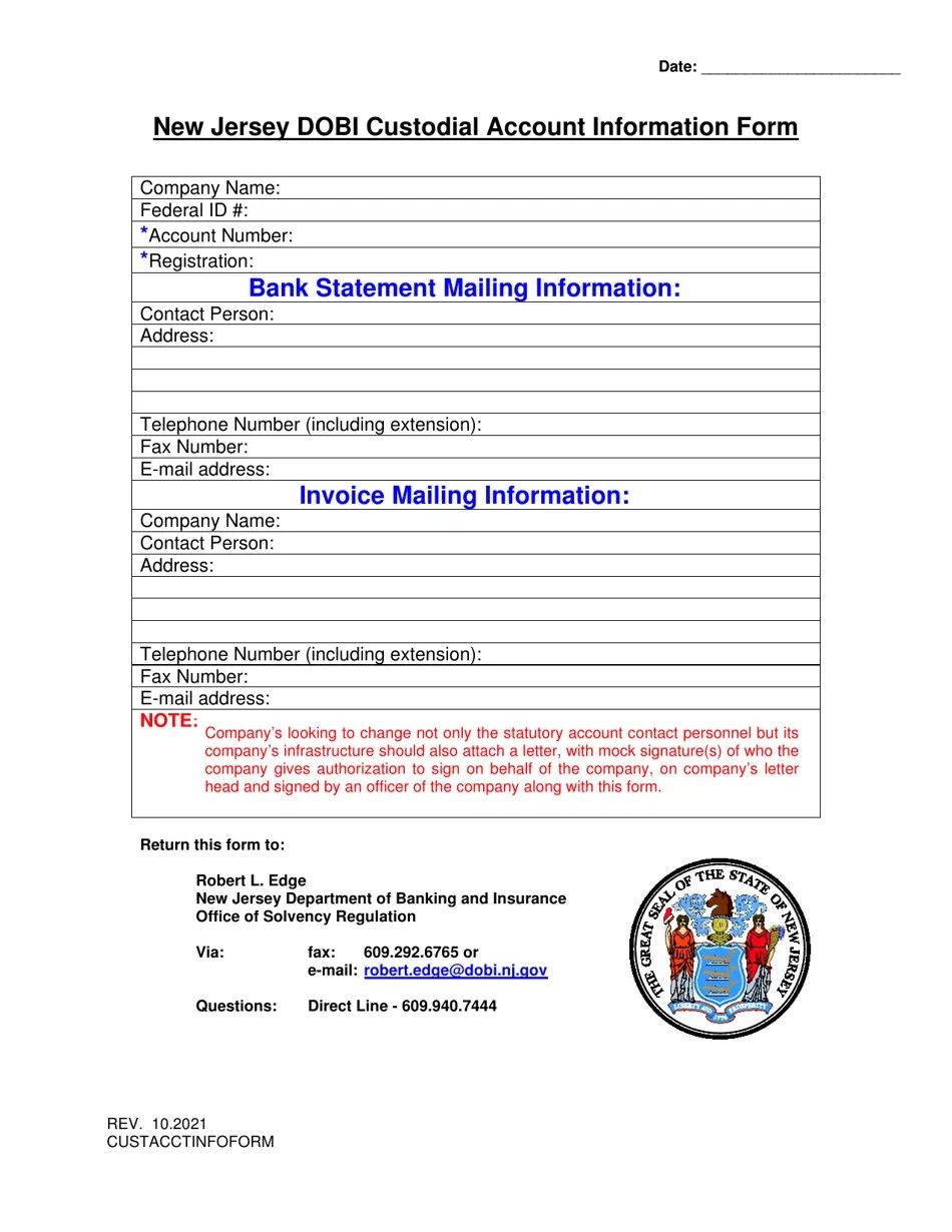 New Jersey Custodial Account Information/Contact Change Form Fill Out
