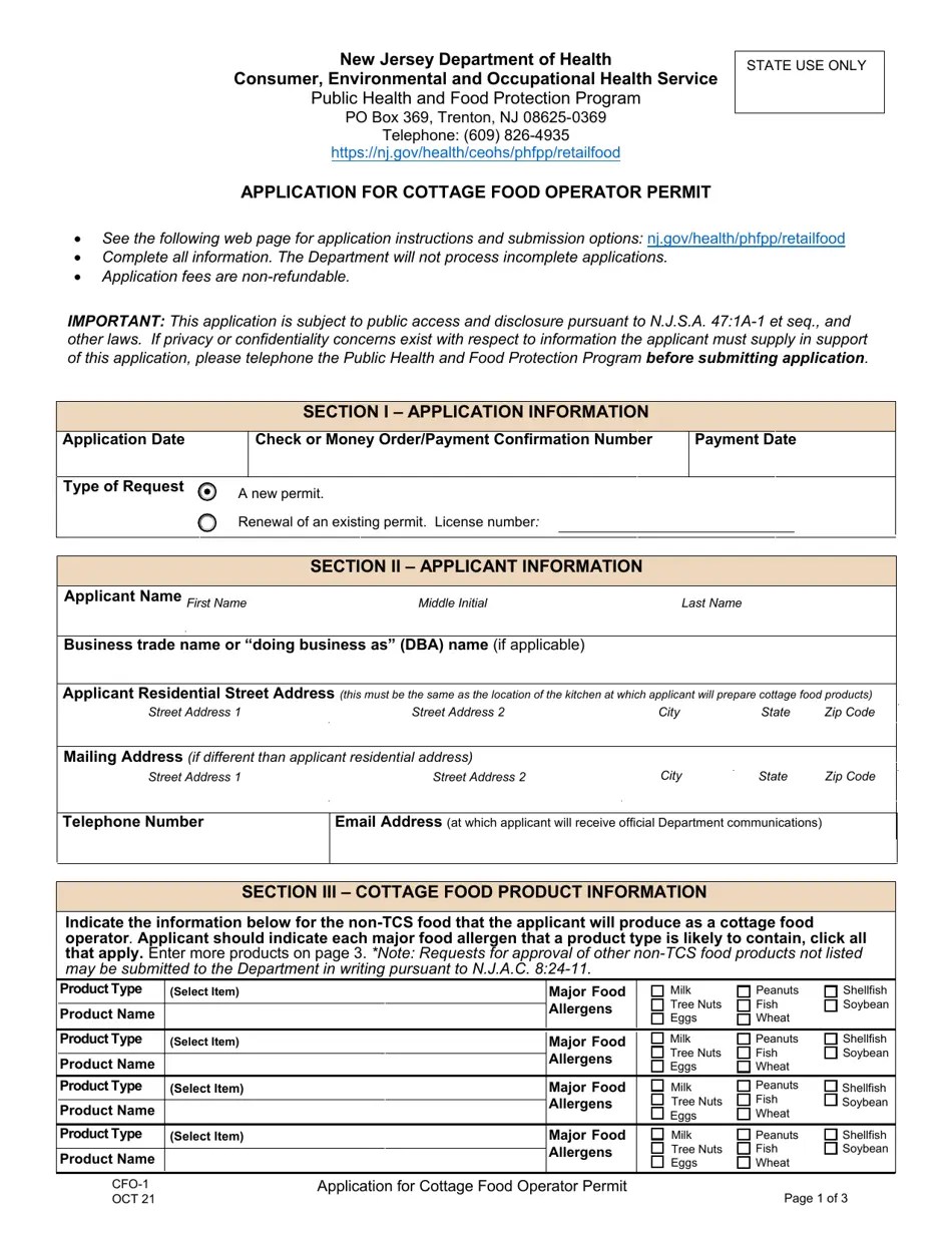 Form CFO1 Fill Out, Sign Online and Download Fillable PDF, New
