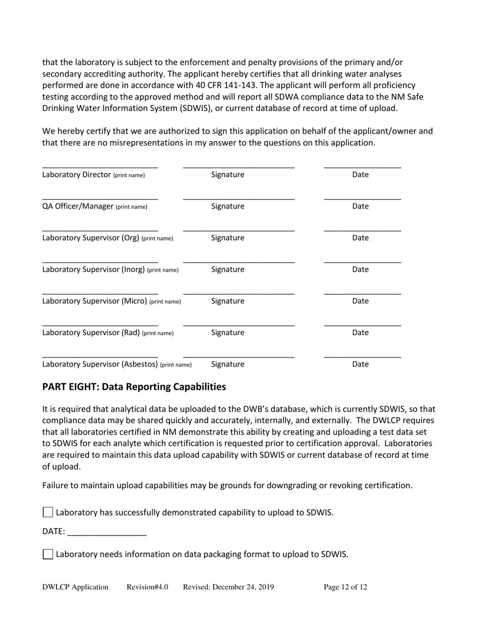 New Mexico Drinking Water Laboratory Certification Program Application