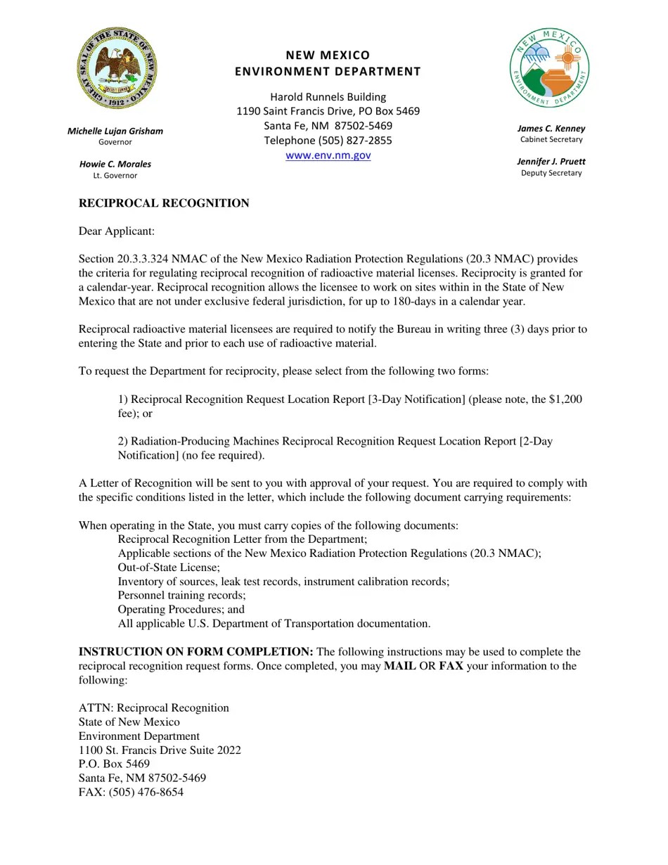 New Mexico Instruction Reciprocity Recognition Fill Out, Sign Online