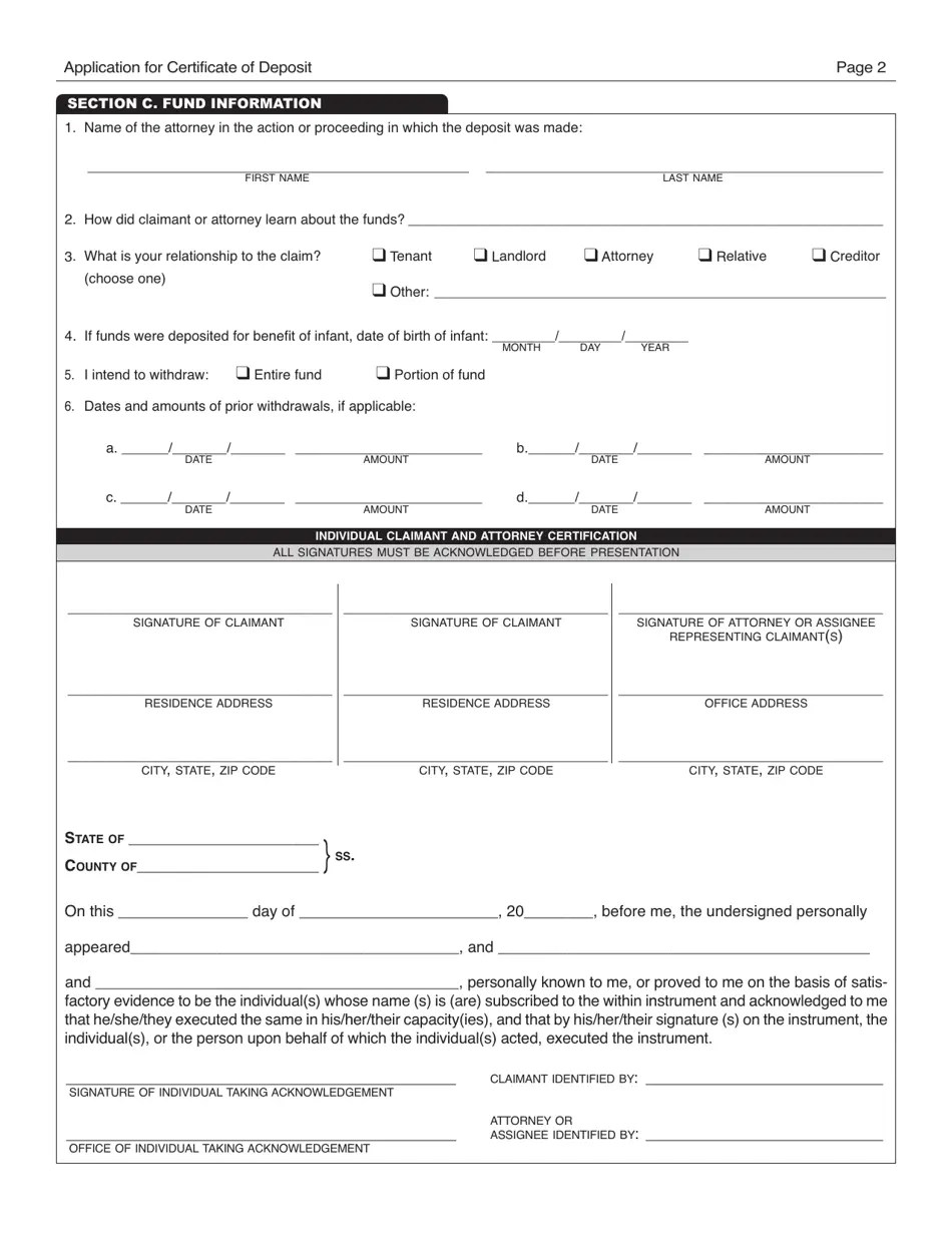 New York City Application for Certificate of Deposit Fill Out, Sign