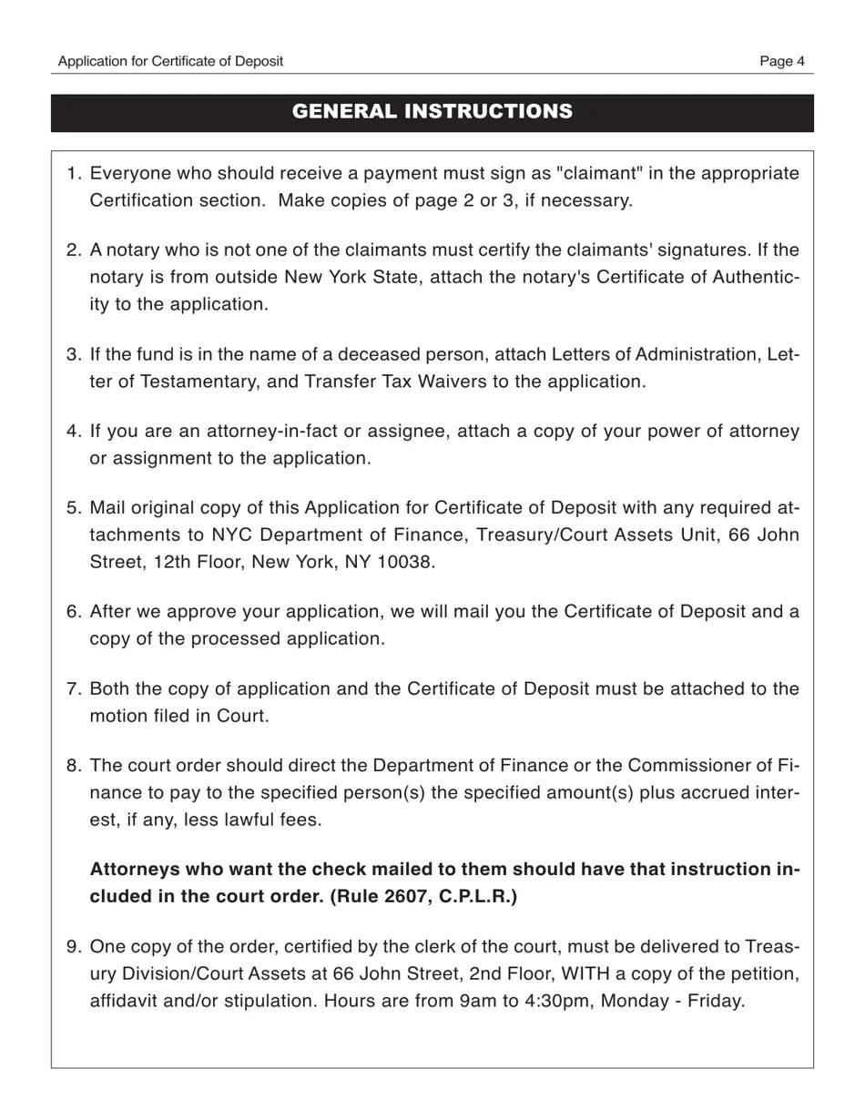 New York City Application for Certificate of Deposit Fill Out, Sign