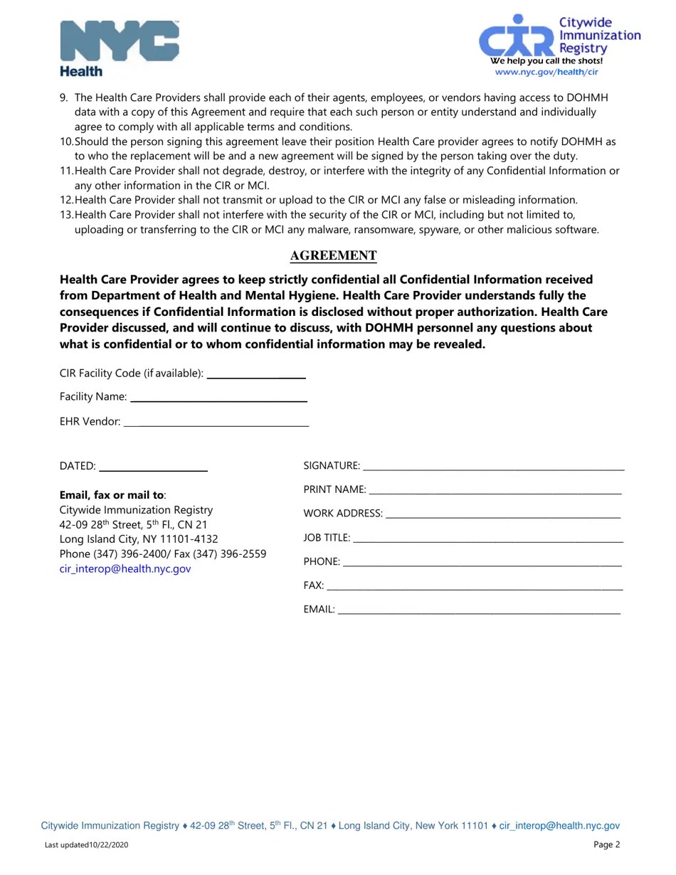 New York City Health Care Provider Confidentiality Statement Fill Out