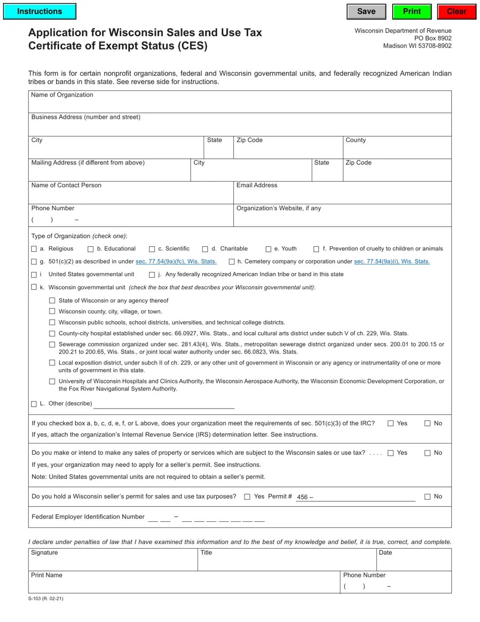 Form S103 Fill Out, Sign Online and Download Fillable PDF, Wisconsin(09)