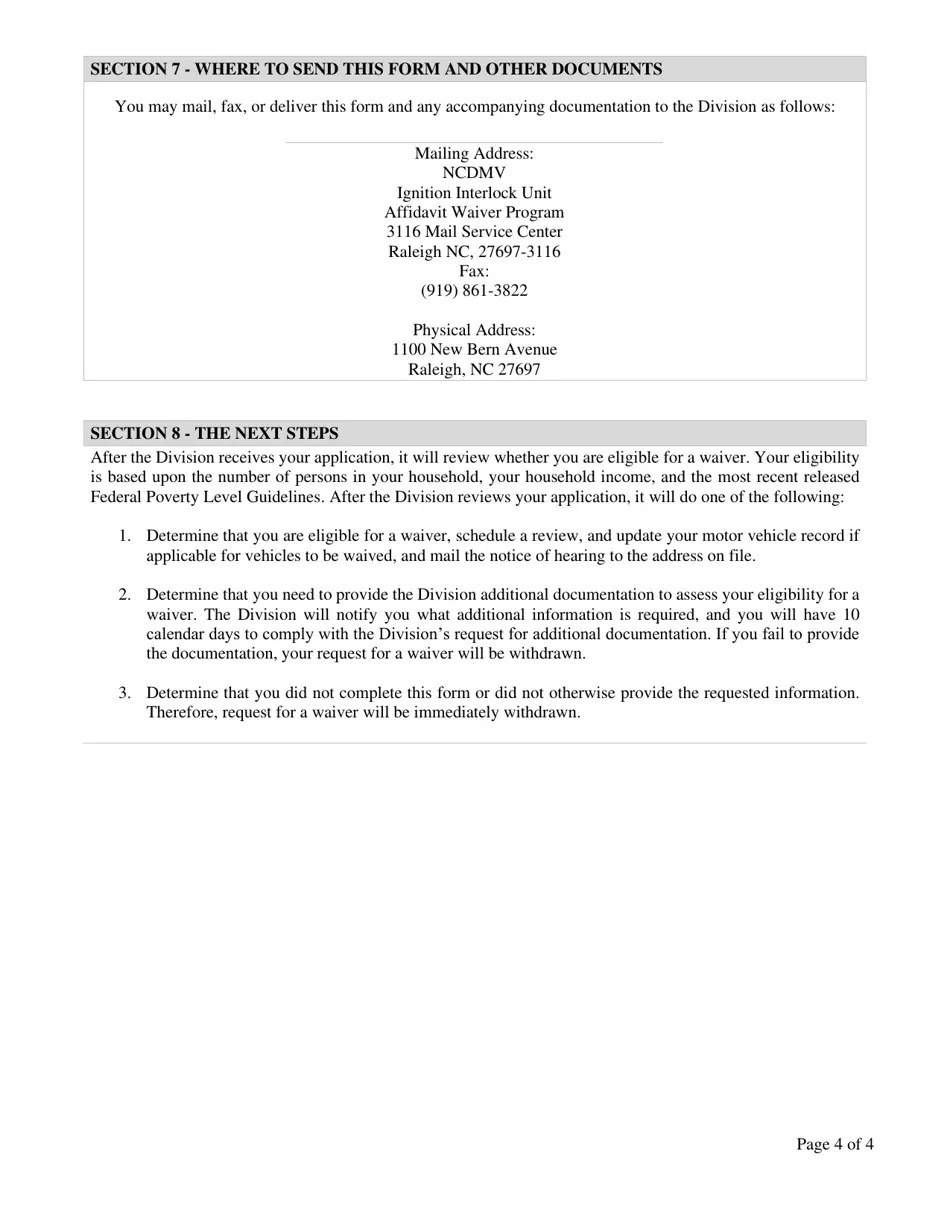 North Carolina Affidavit of Financial Hardship Request to Waive
