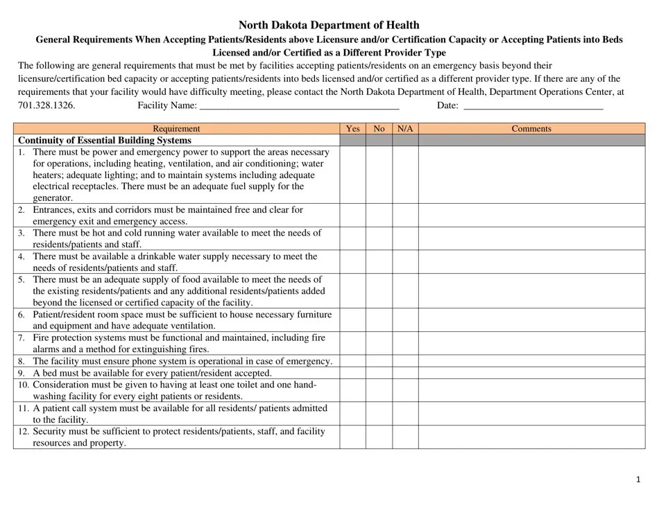 North Dakota General Requirements When Accepting Patients/Residents