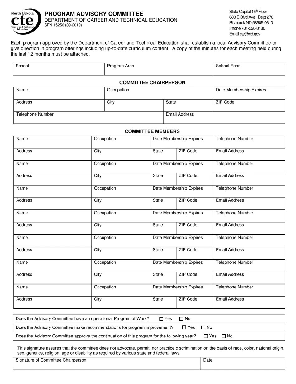Form SFN15256 Download Fillable PDF or Fill Online Program Advisory