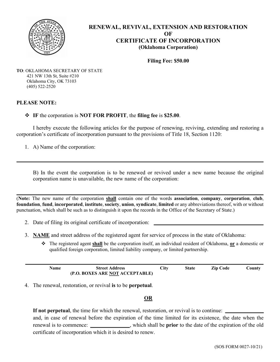 SOS Form 0027 Fill Out, Sign Online and Download Fillable PDF