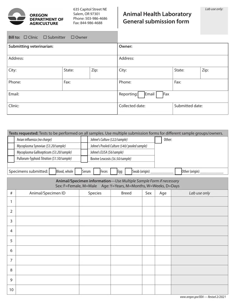 Oregon Animal Health Laboratory General Submission Form Fill Out, Sign Online and Download PDF