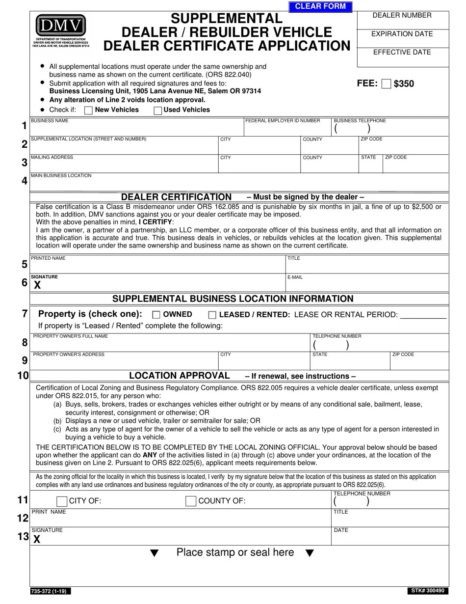 Form 735372 Fill Out, Sign Online and Download Fillable PDF, Oregon