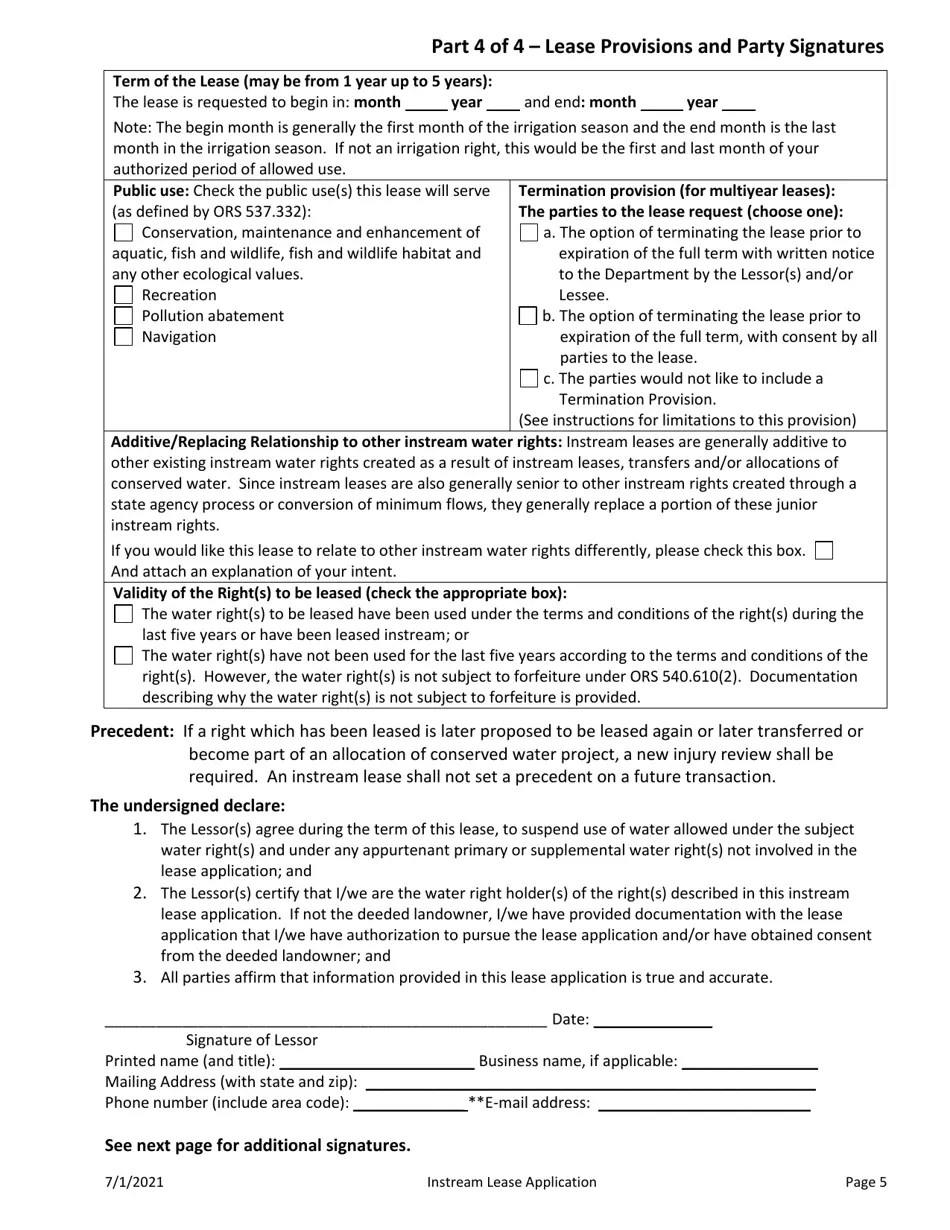 Oregon Application for Instream Lease Fill Out, Sign Online and
