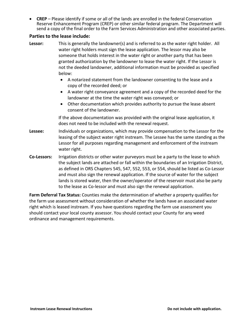 Oregon Drought Instream Lease (Standard or District) Renewal