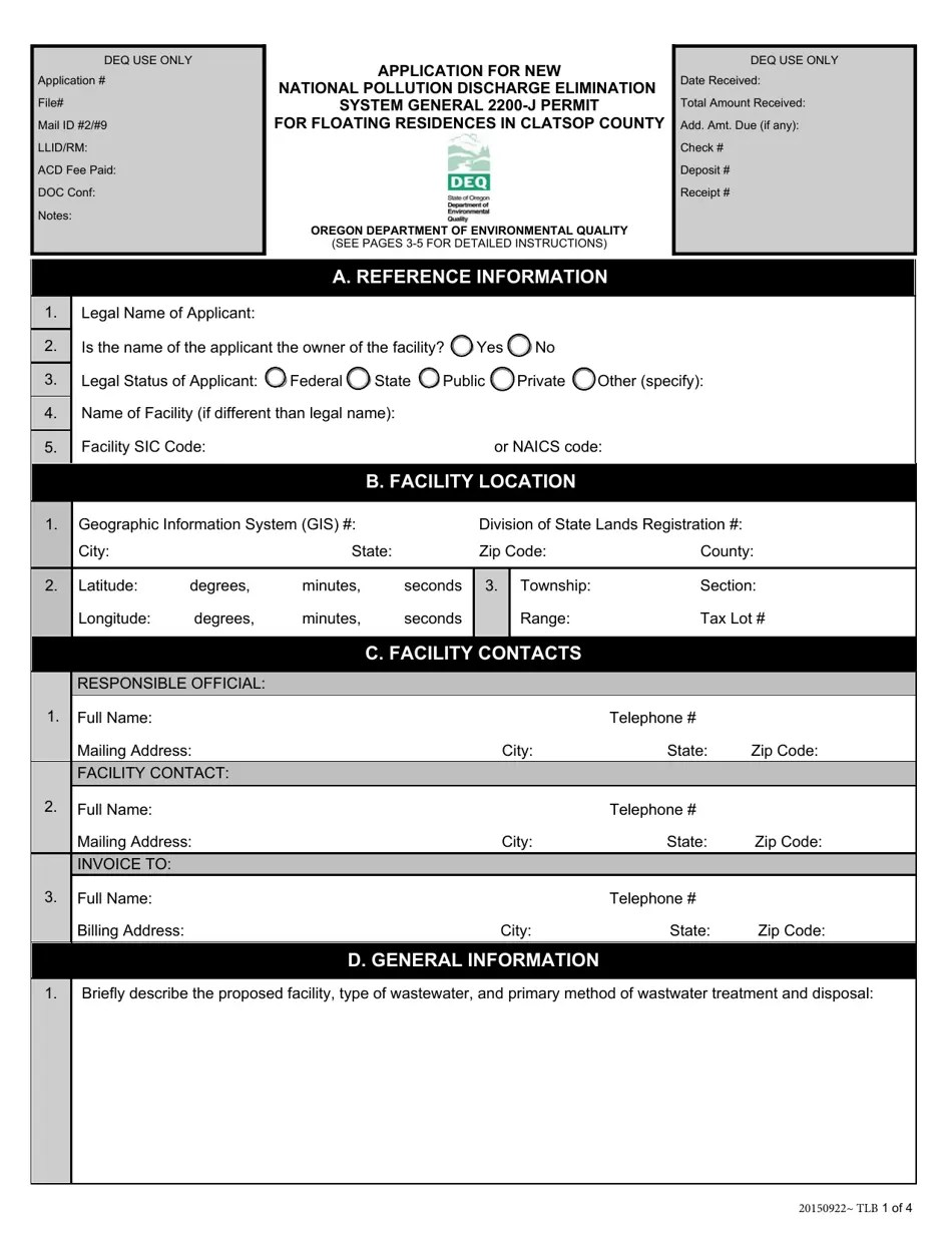 Oregon Application for New National Pollution Discharge Elimination