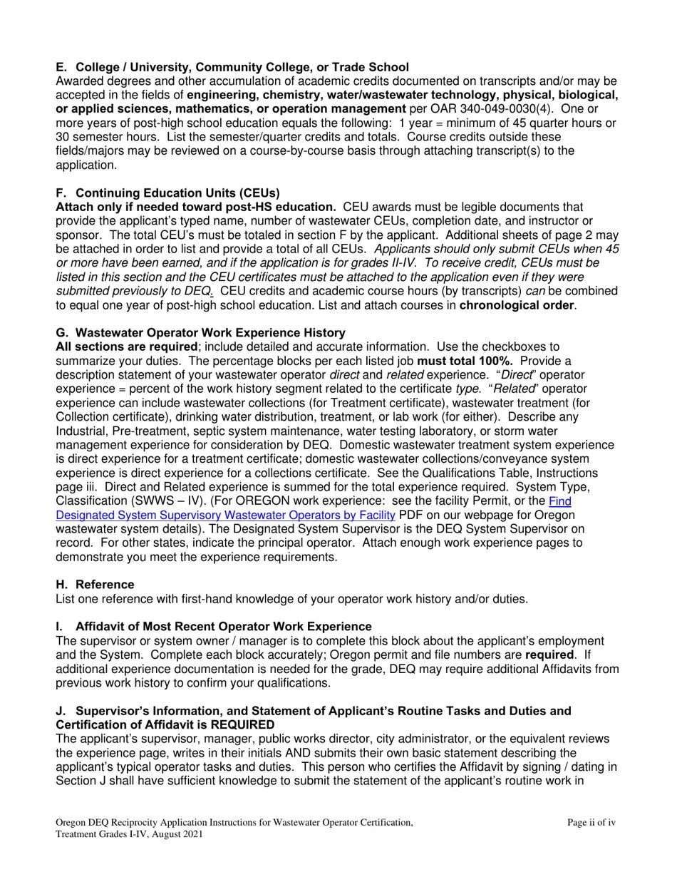 Oregon Application for the Wastewater Operator Treatment Certificate by
