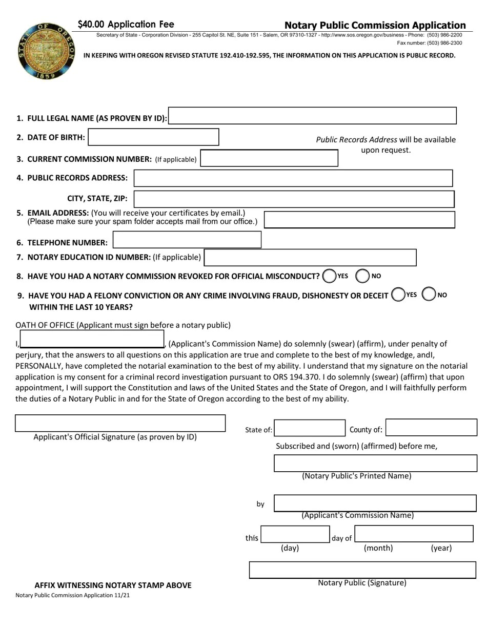 Oregon Notary Public Commission Application Fill Out, Sign Online and